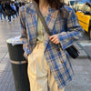 Vintage Loose Women Jacket Plaid Blazer Autumn Chic Double Breasted Female Long Suit Jackets Stylish Ladies Blazer mujer