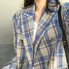 Vintage Loose Women Jacket Plaid Blazer Autumn Chic Double Breasted Female Long Suit Jackets Stylish Ladies Blazer mujer