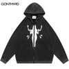 Vintage Men Hoodie Sweatshirt Grunge Y2K Hip Hop Graphic Print Zip Up Washed Hooded 2023 Harajuku Casual Punk Gothic Sweatshirt