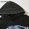 Vintage Men Hoodie Sweatshirt Streetwear Hip Hop Butterfly Skull Skeleton Print Wash Pullover Hooded Harajuku Gothic Street Wear