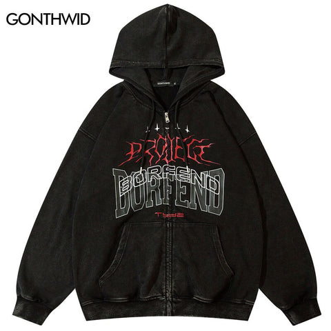 Vintage Men Hoodie Sweatshirt Y2K Streetwear Hip Hop Letter Print  Hooded Jacket Harajuku Punk Gothic Cotton Loose Coat Grunge