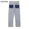 Vintage Men Jeans Pants Hip Hop Embroidery Snake Butterly Side Zipper Denim Jean Streetwear Casual Loose Baggy Straight Trousers