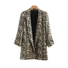 Vintage Notched Collar Leopard Print Blazer 2022 New Woman Roll Up Cuff Pockets Loose Mid Long Suit Casual Jacket Coat Outerwear