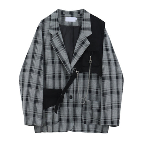 Vintage Plaid Blazers Women 2023 Autumn Korean Loose Casual Two-piece Vest Female Suit Jackets Streetwear Ladies Outerwear Top