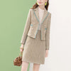 Vintage Plaid Skirt Suits Women 2 Piece Set Spring Fall Office Lady Elegant Double Breasted Cropped Blazer Korean Skirt Outfits