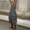 Vintage Pleated Dress ZANZEA Women's Sundress Female V Neck Sleeveless Midi Dresses Kaftan Casual Suspender Vestidos