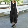 Vintage Pleated Dress ZANZEA Women's Sundress Female V Neck Sleeveless Midi Dresses Kaftan Casual Suspender Vestidos