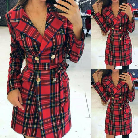 Vintage Red Check Women Suits In Stock Double Breasted Retro Blazer Dress  Club Daily Casual Coat 1 Piece