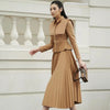 Vintage Retro Blazer Suit Coat Top and High Waist Pleated Long Skirt Autumn Winter  Elegant Two Piece Set Ladies Outfits