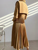 Vintage Retro Blazer Suit Coat Top and High Waist Pleated Long Skirt Autumn Winter  Elegant Two Piece Set Ladies Outfits