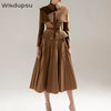 Vintage Retro Blazer Suit Coat Top and High Waist Pleated Long Skirt Autumn Winter  Elegant Two Piece Set Ladies Outfits