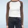 Vintage Ribbed Shirts Women Long Sleeve Skinny T Shirt Autumn Patchwork O Neck Slim Blouses Casual Retro Streetwear Tops