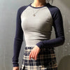 Vintage Ribbed Shirts Women Long Sleeve Skinny T Shirt Autumn Patchwork O Neck Slim Blouses Casual Retro Streetwear Tops