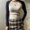 Vintage Ribbed Shirts Women Long Sleeve Skinny T Shirt Autumn Patchwork O Neck Slim Blouses Casual Retro Streetwear Tops