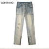 Vintage Ripped Denim Pants Streetwear Y2K Hip Hop Destroyed Holes Ankel Zipper Distressed Washed Jeans 2023 Mens Baggy Trousers