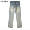 Vintage Ripped Denim Pants Streetwear Y2K Hip Hop Destroyed Holes Ankel Zipper Distressed Washed Jeans 2023 Mens Baggy Trousers
