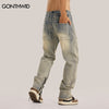 Vintage Ripped Denim Pants Streetwear Y2K Hip Hop Destroyed Holes Ankel Zipper Distressed Washed Jeans 2023 Mens Baggy Trousers