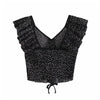 Vintage Sexy Polka Dot Ruffled Cropped Tops Women Blouses 2023 V Neck drawstring Pleated Shirts Casual Blusas Mujer
