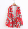 Vintage Shawl collar Flower Print Open Stitching Blazer Red Casual 2022 Woman Pockets Slim Fit Suit Jacket Coat Outerwear