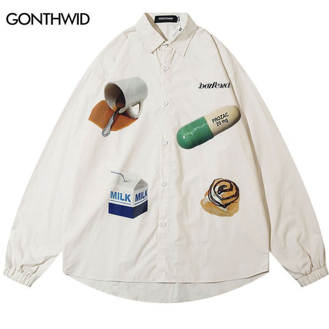 Vintage Shirts Harajuku Casual Cotton Long Sleeve Button Oversized Shirt Korean Autumn Retro Turn-down Collar Streetwear