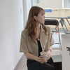 Vintage Short Sleeve Blazers Women Solid Simple Office Lady Summer Crop Tops Loose Chic Ins Korean Style All-match Temperament