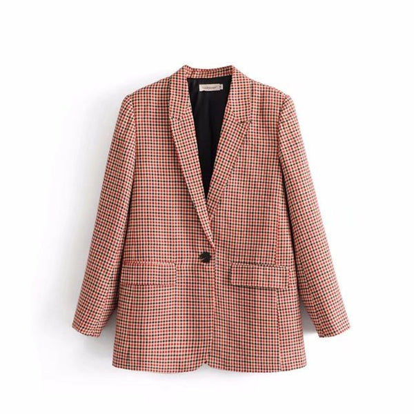 Vintage Single Breasted Checked Blazers Women 2022 New Fashion Notched Collar Long Sleeve Pockets Tops Casual Blazer Feminino