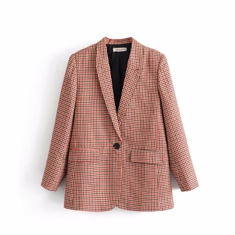 Vintage Single Breasted Checked Blazers Women 2022 New Fashion Notched Collar Long Sleeve Pockets Tops Casual Blazer Feminino