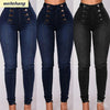 Vintage Skinny double-breasted High Waist Pencil Jeans Women Slim Fit Stretch Denim Pants Full Length Denim Tight Trousers 88