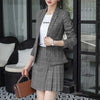 Vintage Skirt Suits Women Slim Plaid Blazer Top Sexy Pleated Mini Skirt 2 Piece Set Casual Formal Work Office Ladies Wear Outfit