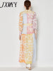 Vintage Stitching Print Lace-Up Dress Summer Single-Breasted Stand-Up Collar Beach Holiday Dress Korean Women Clothing