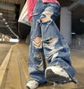 Vintage Streetwear Y2k Baggy Jeans Women Bandage High Waist Patchwork Pockets Denim Pants Harajuku Korean Straight Trousers Jean