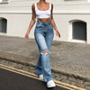 Vintage Streetwear Y2k Pink Stretchy Skinny High Waist Flare Jeans Party Club Sexy Melody Holes Ripped Bell Bottoms Denim Pant