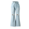 Vintage Streetwear Y2k Pink Stretchy Skinny High Waist Flare Jeans Party Club Sexy Melody Holes Ripped Bell Bottoms Denim Pant