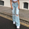 Vintage Streetwear Y2k Pink Stretchy Skinny High Waist Flare Jeans Party Club Sexy Melody Holes Ripped Bell Bottoms Denim Pant