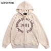 Vintage Suede Hoodie Sweatshirt Jacket Hip Hop Retro Letter Print Zip Up Hooded Harajuku Casual Loose Punk Gothic Y2k Couples