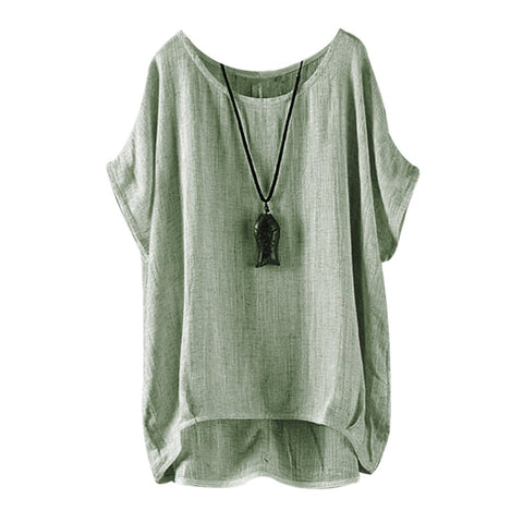 Vintage Summer Batwing Linen Tops And Blouse Women Plus Size Short Sleeve 2022 Casual O Neck Loose Shirt Solid Color Blusas Tees