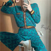 Vintage Sweater Set2 Piece Sweaters Women Cardigan Knitted Tops High Waist Wide Leg Pants Oversized Sweater Pants Casual Outfits