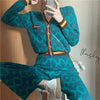 Vintage Sweater Set2 Piece Sweaters Women Cardigan Knitted Tops High Waist Wide Leg Pants Oversized Sweater Pants Casual Outfits