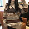 Vintage Sweater Women Knitted Pullovers Winter Striped Jumper Casual Oversized Sweaters Ladies Long Sleeve Knitwear Warm Tops