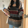 Vintage Sweater Women Knitted Pullovers Winter Striped Jumper Casual Oversized Sweaters Ladies Long Sleeve Knitwear Warm Tops
