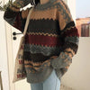 Vintage Sweater Women Knitted Pullovers Winter Striped Jumper Casual Oversized Sweaters Ladies Long Sleeve Knitwear Warm Tops