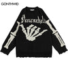 Vintage Sweater Y2K Grunge Hip Hop Knitted Skull Skeleton Destroyed Hole Pullover Jumpers Harajuku Ripped Punk Gothic Streetwear