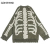 Vintage Sweater Y2K Grunge Hip Hop Knitted Skull Skeleton Destroyed Hole Pullover Jumpers Harajuku Ripped Punk Gothic Streetwear