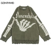 Vintage Sweater Y2K Grunge Hip Hop Knitted Skull Skeleton Destroyed Hole Pullover Jumpers Harajuku Ripped Punk Gothic Streetwear
