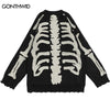 Vintage Sweater Y2K Grunge Hip Hop Knitted Skull Skeleton Destroyed Hole Pullover Jumpers Harajuku Ripped Punk Gothic Streetwear
