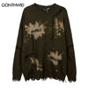 Vintage Sweater Y2K Grunge Hip Hop Ripped Destroyed Hole Punk Gothic Jumpers Casual Loose Knitted Pullover Sweaters Streetwear