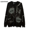 Vintage Sweater Y2K Grunge Hip Hop Ripped Destroyed Hole Punk Gothic Jumpers Casual Loose Knitted Pullover Sweaters Streetwear