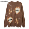 Vintage Sweater Y2K Grunge Hip Hop Ripped Destroyed Hole Punk Gothic Jumpers Casual Loose Knitted Pullover Sweaters Streetwear