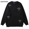 Vintage Sweaters Y2K Grunge Streetwear Hip Hop Ripped Hole Knitted Cross Punk Gothic Jumpers Harajuku Casual Pullover