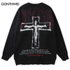 Vintage Sweaters Y2K Grunge Streetwear Hip Hop Ripped Hole Knitted Cross Punk Gothic Jumpers Harajuku Casual Pullover